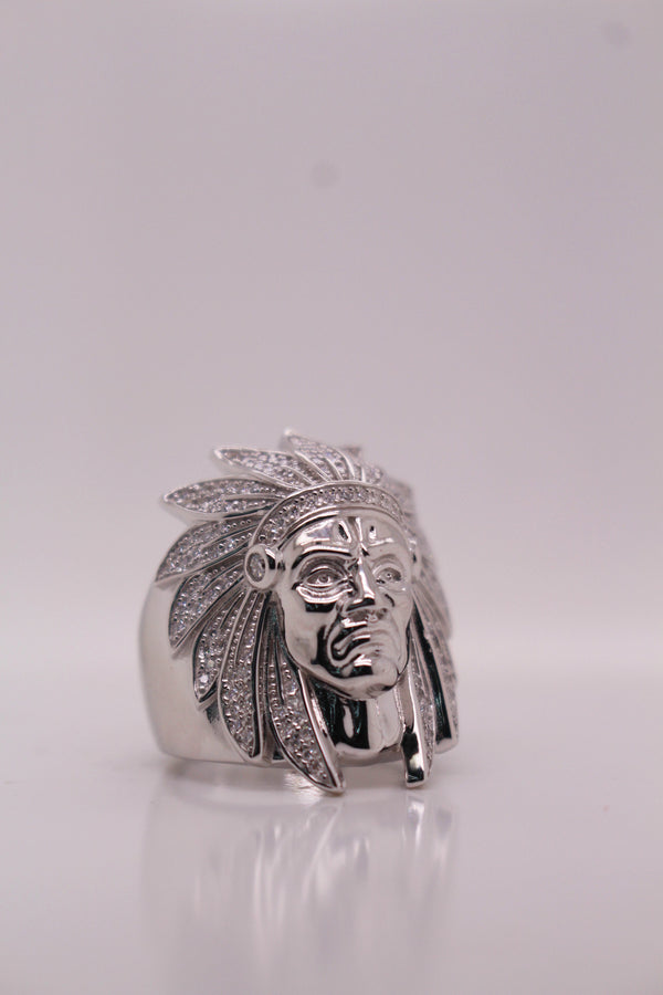 Chief Head Ring with CZ Accents-Silver-Tone