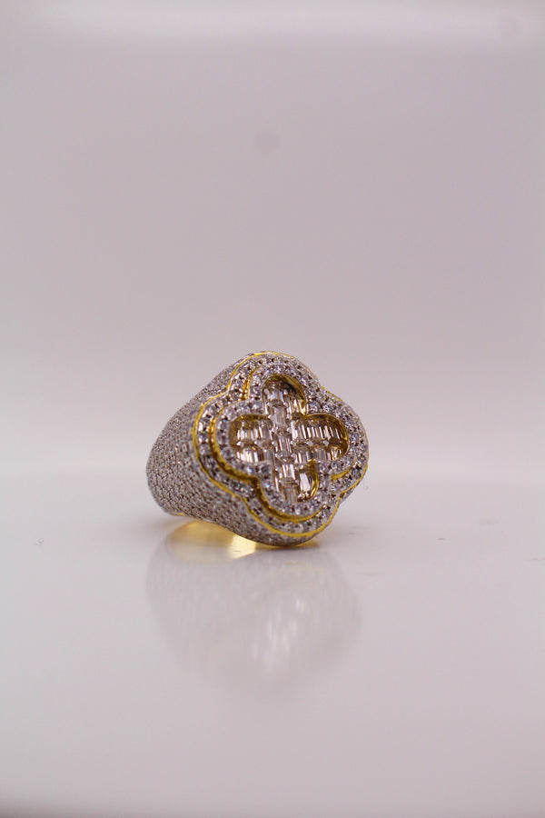 Luxury Quatrefoil Statement Ring - Two-Tone Pave Crystal Elegance