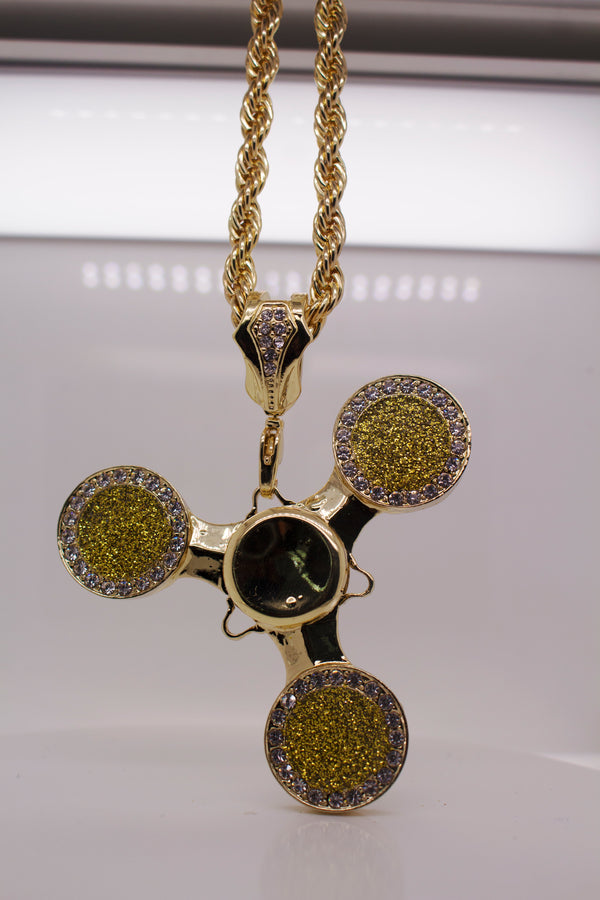 SPINNING GOLD GLITTER PENDANT NECKLACE