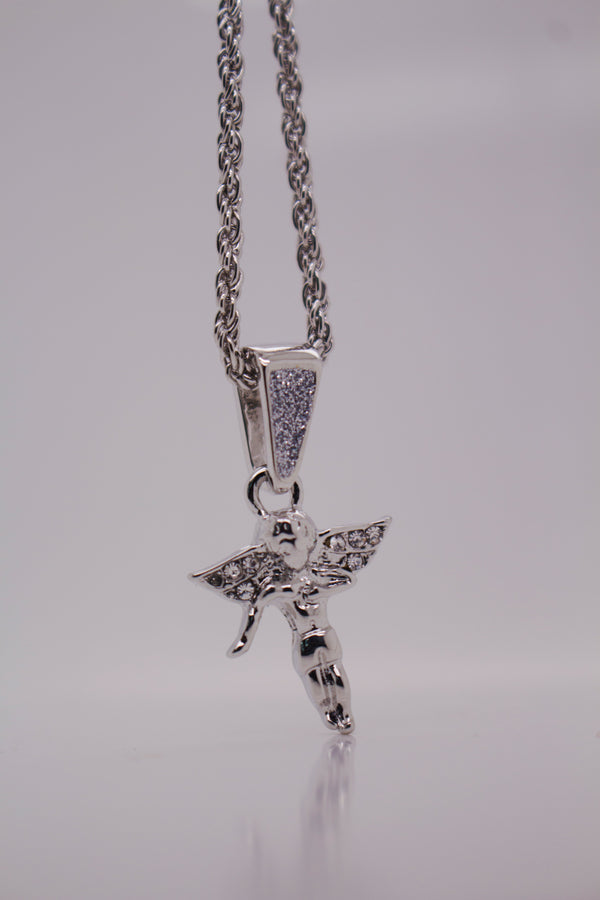 ICED WING ANGEL PENDANT NECKLACE
