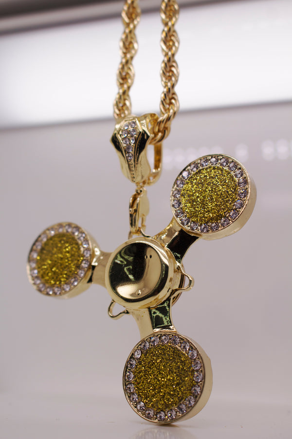 SPINNING GOLD GLITTER PENDANT NECKLACE