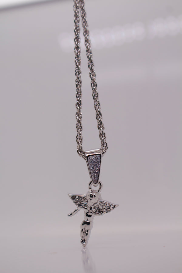 ICED WING ANGEL PENDANT NECKLACE