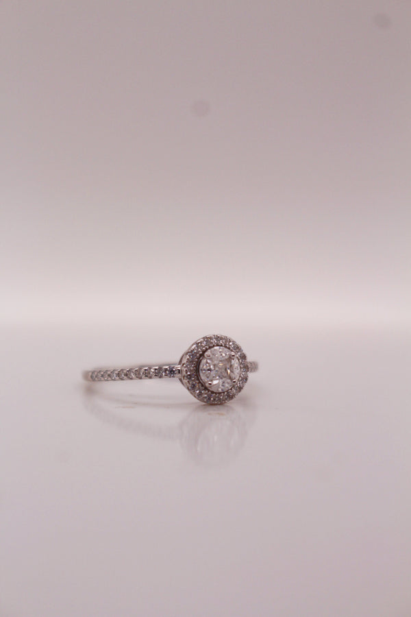 Dual-Tone Hexagon Halo Diamond Ring